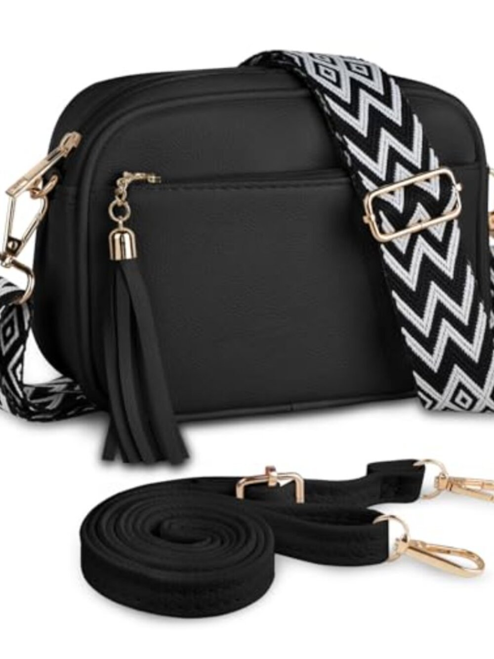 Faux Leather Crossbody Bag Small Camera Purse Wide Strap